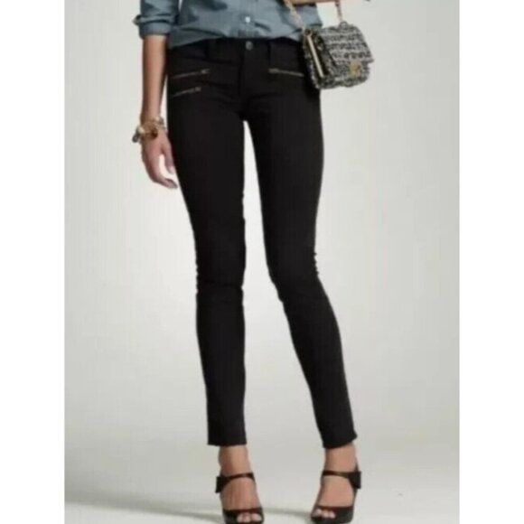 J Crew Toothpick Denim Women's 28 Black Moto Jeans Ankle Zip 30x28.5 - Picture 1 of 8